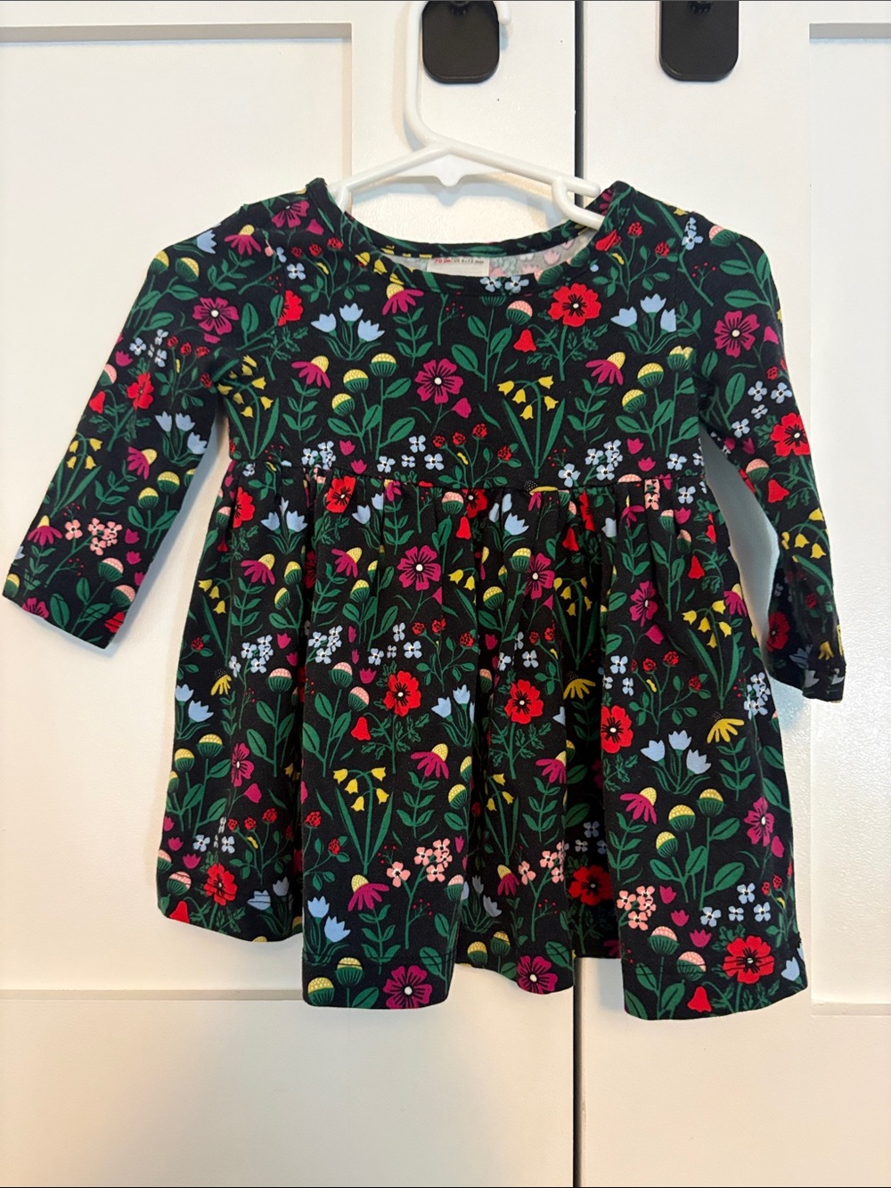 Girls Floral Long-Sleeve Dress - Black with Multicolor Flowers